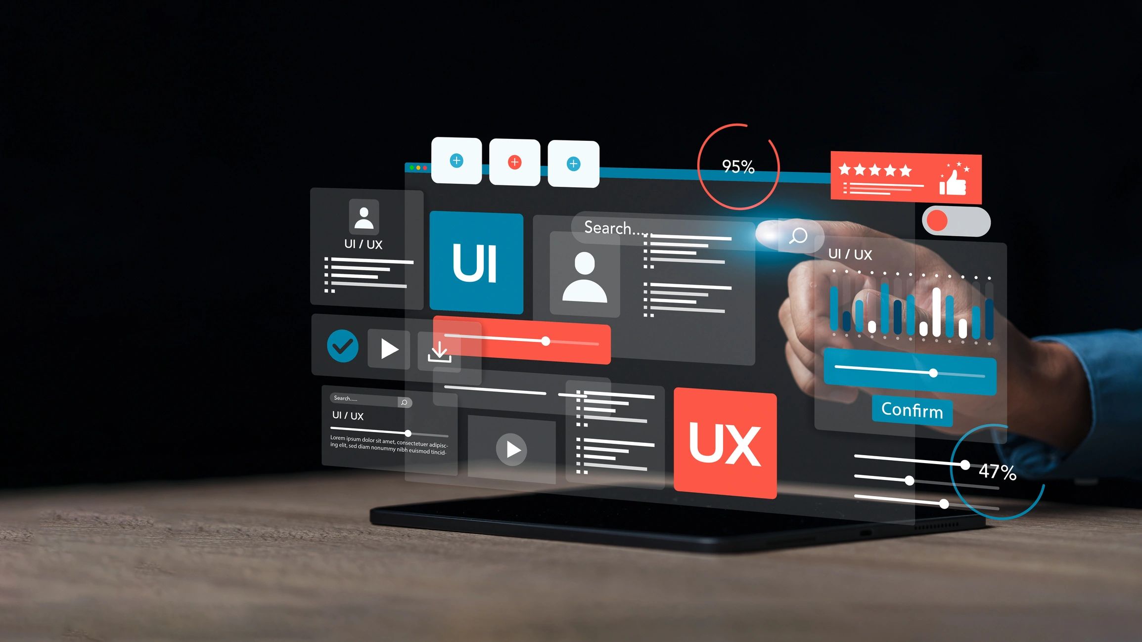 Designer working on UX and interface layouts on laptop